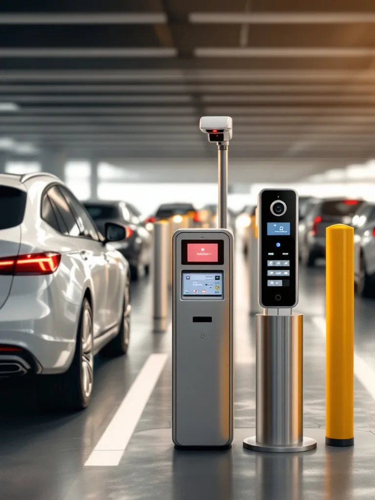 Terminal de control de acceso vehicular y barrera automática en un estacionamiento
